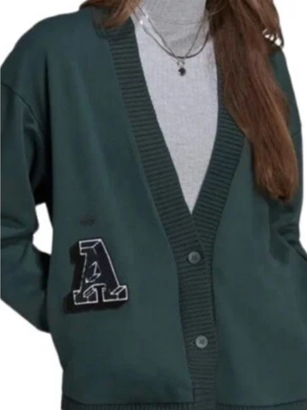 adidas Dark Green V-Neck Button Cardigan with Letter Patch